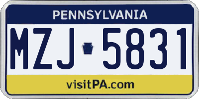 PA license plate MZJ5831