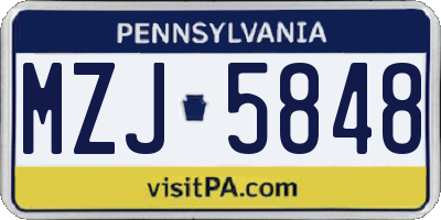 PA license plate MZJ5848