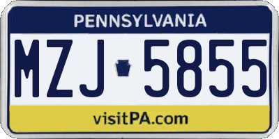 PA license plate MZJ5855