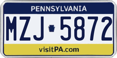 PA license plate MZJ5872