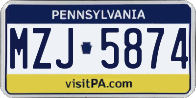 PA license plate MZJ5874