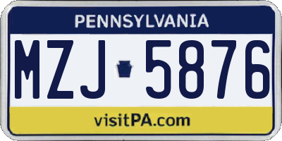 PA license plate MZJ5876