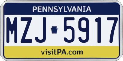PA license plate MZJ5917