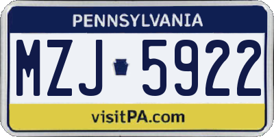 PA license plate MZJ5922