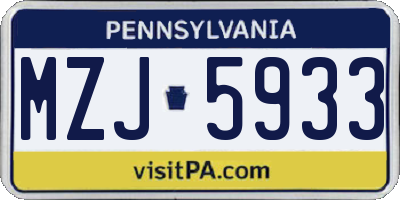 PA license plate MZJ5933