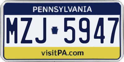 PA license plate MZJ5947