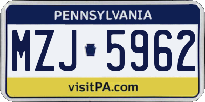 PA license plate MZJ5962