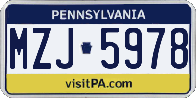 PA license plate MZJ5978