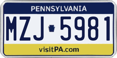 PA license plate MZJ5981
