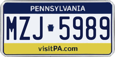 PA license plate MZJ5989