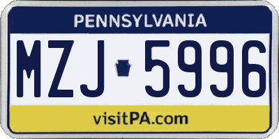 PA license plate MZJ5996