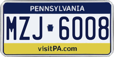 PA license plate MZJ6008
