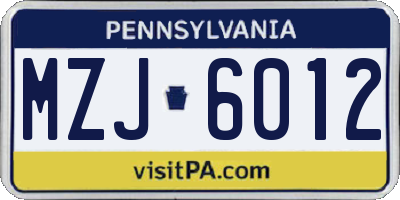 PA license plate MZJ6012