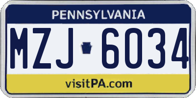 PA license plate MZJ6034