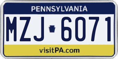 PA license plate MZJ6071