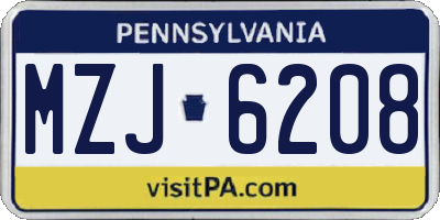 PA license plate MZJ6208