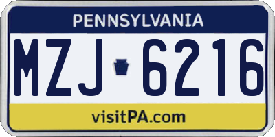 PA license plate MZJ6216