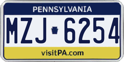 PA license plate MZJ6254