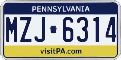 PA license plate MZJ6314