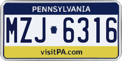 PA license plate MZJ6316