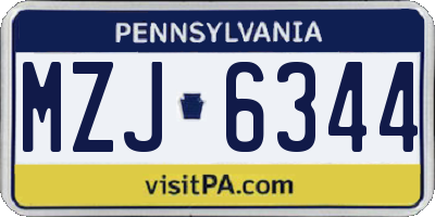 PA license plate MZJ6344