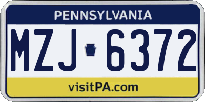 PA license plate MZJ6372