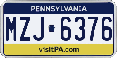 PA license plate MZJ6376