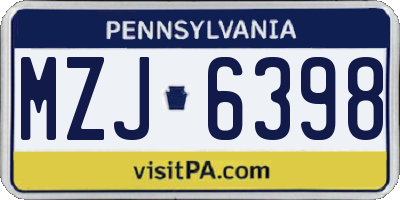 PA license plate MZJ6398