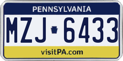 PA license plate MZJ6433