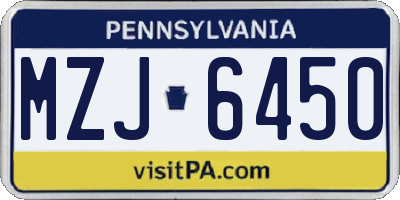 PA license plate MZJ6450