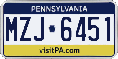PA license plate MZJ6451