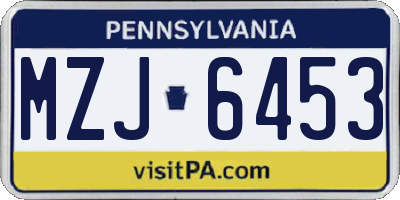 PA license plate MZJ6453