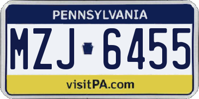 PA license plate MZJ6455
