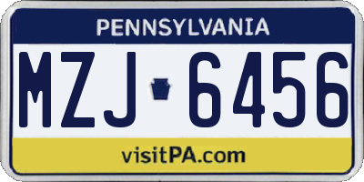 PA license plate MZJ6456