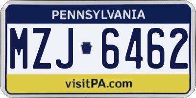 PA license plate MZJ6462