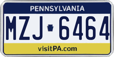 PA license plate MZJ6464