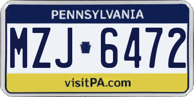 PA license plate MZJ6472