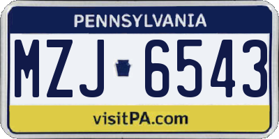 PA license plate MZJ6543