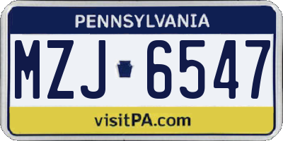 PA license plate MZJ6547
