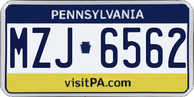 PA license plate MZJ6562