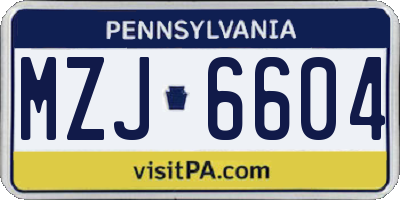 PA license plate MZJ6604