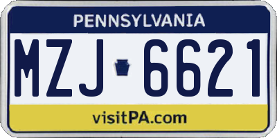 PA license plate MZJ6621