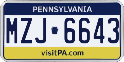 PA license plate MZJ6643