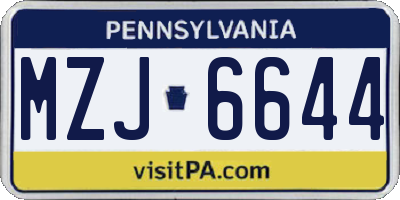 PA license plate MZJ6644