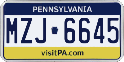 PA license plate MZJ6645