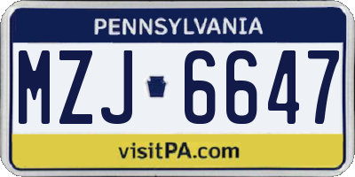PA license plate MZJ6647