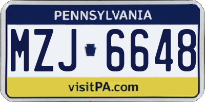 PA license plate MZJ6648