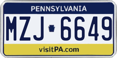 PA license plate MZJ6649