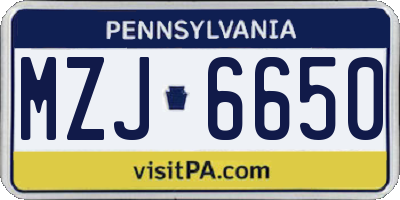 PA license plate MZJ6650