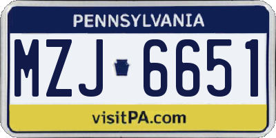 PA license plate MZJ6651